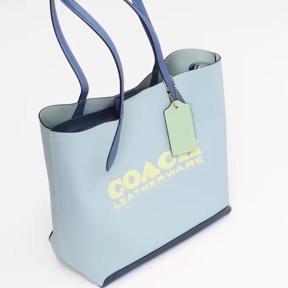 SOLD⛔️Authentic COACH Colorblock Pebbled natural leather snap Logo large tote - Picture 9 of 16